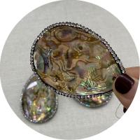 Natural Abalone Shell Pendants, with Rhinestone Clay Pave & Brass, Teardrop, silver color plated, DIY, 43x63mm, Sold By PC