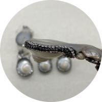 Shell Pendants, with Rhinestone Clay Pave & Brass, silver color plated, DIY, 27-30x47x60mm, Sold By PC