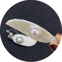 Shell Pendants, with Rhinestone Clay Pave & Brass, Feather, silver color plated, different styles for choice, 25x72mm, Sold By PC
