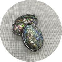 Natural Abalone Shell Pendants, with Rhinestone Clay Pave & Brass, Ellipse, silver color plated, DIY, 46x64mm, Sold By PC