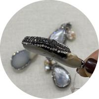 Shell Pendants, with Rhinestone Clay Pave & Brass, Teardrop, silver color plated, DIY, 22x45-61mm, Sold By PC