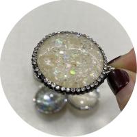 Natural Abalone Shell Pendants with Rhinestone Clay Pave & Brass Round silver color plated DIY 33mm Sold By PC