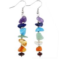 Natural Gemstone Earrings Natural Gravel with Iron silver color plated fashion jewelry mixed colors 60mm Sold By Pair