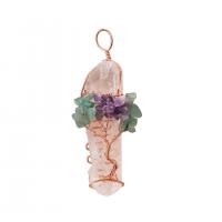Quartz Gemstone Pendants, Clear Quartz, with Iron, gold color plated, fashion jewelry, mixed colors, 30-60mm, Sold By PC