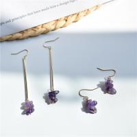 Natural Gemstone Earrings Natural Gravel with Brass gold color plated purple 30mm 75mm Sold By PC