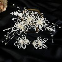 Tibetan Style Jewelry Sets, Headband & earring, with Seedbead & Plastic Pearl, half handmade, for bridal, nickel, lead & cadmium free, 28CM ; 6CM, Sold By PC