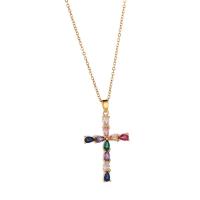 Cubic Zircon Micro Pave Brass Necklace with 1.96inch extender chain Cross gold color plated micro pave cubic zirconia & for woman nickel lead & cadmium free Length Approx 15.7 Inch Sold By PC