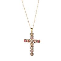 Cubic Zircon Micro Pave Brass Necklace, with 1.96inch extender chain, Cross, gold color plated, micro pave cubic zirconia & for woman, more colors for choice, nickel, lead & cadmium free, 31x51mm, Length:Approx 15.7 Inch, Sold By PC