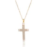 Cubic Zircon Micro Pave Brass Necklace with 1.96inch extender chain Cross gold color plated & micro pave cubic zirconia & for woman nickel lead & cadmium free Length Approx 15.7 Inch Sold By PC