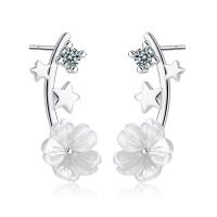 Shell Earrings Brass with White Shell Flower platinum plated micro pave cubic zirconia & for woman nickel lead & cadmium free Sold By Pair