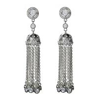 Fashion Fringe Earrings, Brass, Tassel, platinum plated, micro pave cubic zirconia & for woman, nickel, lead & cadmium free, 15x60mm, Sold By Pair