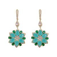 Cubic Zirconia Micro Pave Brass Earring, Flower, plated, micro pave cubic zirconia & for woman, more colors for choice, nickel, lead & cadmium free, 23x53mm, Sold By Pair