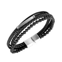 acier inoxydable bracelet, avec Fibre synthétique, pour homme, noire, 10mm, Longueur:Environ 7.87 pouce, Vendu par PC