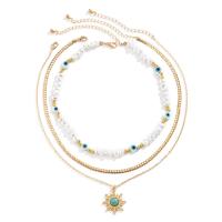 Multi Layer Necklace Zinc Alloy with Seedbead & brass chain & iron chain & turquoise & Acrylic with 2.7inch extender chain gold color plated three pieces & for woman nickel lead & cadmium free Length Approx 13.7 Inch Approx 15.7 Inch Sold By Set