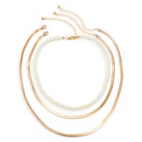 Mode-Multi-Layer-Halskette, Kunststoff Perlen, mit Messingkette, mit Verlängerungskettchen von 2.7inch, plattiert, drei Stücke & für Frau, keine, Länge:ca. 13.8 ZollInch, ca. 17.7 ZollInch, verkauft von setzen