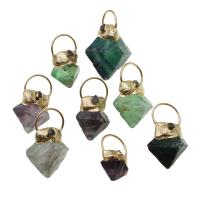 Bijoux Pendentifs en pierres gemmes, laiton, avec Fluorite colorée, envoyé au hasard, couleurs mélangées, 30x32mm, Vendu par PC