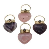 Gemstone Vedhæng Smykker, Messing, med Ædelsten, Heart, flere farver til valg, 10-35mm, Solgt af PC