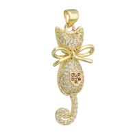 Cubic Zirconia Micro Pave Brass Pendant, Cat, gold color plated, DIY & micro pave cubic zirconia, golden, 15x32x4mm, Hole:Approx 3mm, 10PCs/Lot, Sold By Lot