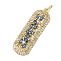 Cubic Zirconia Micro Pave Brass Pendant, gold color plated, DIY & micro pave cubic zirconia, blue, 10x29.50x3.50mm, Hole:Approx 3mm, 10PCs/Lot, Sold By Lot