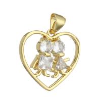 Cubic Zirconia Micro Pave Brass Pendant, Heart, gold color plated, DIY & micro pave cubic zirconia, golden, 19.50x18x3mm, Hole:Approx 3mm, 10PCs/Lot, Sold By Lot