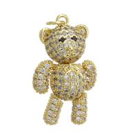 Cubic Zirconia Micro Pave Brass Pendant, Bear, gold color plated, DIY & micro pave cubic zirconia, golden, 19x30x10mm, Hole:Approx 3mm, 10PCs/Lot, Sold By Lot