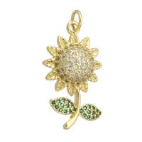 Cubic Zirconia Micro Pave Brass Pendant, Sunflower, gold color plated, DIY & micro pave cubic zirconia, golden, 14x225.50x6mm, Hole:Approx 3mm, 10PCs/Lot, Sold By Lot