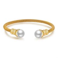 Titanium Steel Cuff Bangle with Plastic Pearl plated fashion jewelry nickel lead & cadmium free 70mm Sold By PC