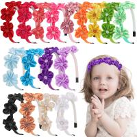 Plastic Hair Band, with Satin & Rhinestone, Flower, cute & for children, more colors for choice, 114.30x139.70mm, Sold By PC