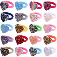 Nylon Hair Jewelry Elastic, with Sequins, Heart, cute & gradient color & for children, more colors for choice, 45.72x38.10mm, Sold By PC
