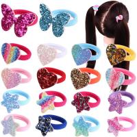 Nylon Hair Jewelry Elastic, with Sequins, cute & gradient color & for children, more colors for choice, 45.72x38.10mm, Approx 36PCs/Set, Sold By Set