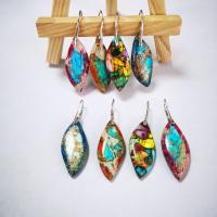 Impression Jasper Drop Earring with Brass brass earring hook Leaf platinum color plated for woman 48mm Sold By Pair
