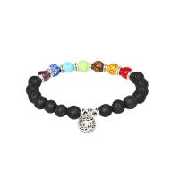 Gemstone Bracelets, Natural Stone, with Tibetan Style, Round, platinum color plated, vintage & Unisex & radiation protection, more colors for choice, 8mm, Length:Approx 7.09 Inch, Sold By PC