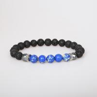 Gemstone Bracelets, Lava, with Sodalite & Tibetan Style, Round, silver color plated, Unisex & radiation protection, mixed colors, 8mm, Length:Approx 7.09 Inch, Sold By PC