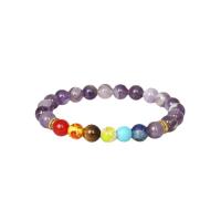 Gemstone Bracelets Amethyst with Natural Stone & Zinc Alloy Round gold color plated Unisex & radiation protection mixed colors 8mm Length Approx 7.09 Inch Sold By PC