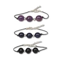 Gemstone Bracelets Natural Stone with leather cord & Zinc Alloy with 1.97Inch extender chain Round platinum color plated vintage & radiation protection & for woman 10mm Length Approx 7.09 Inch Sold By PC
