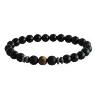 Gemstone Bracelets Hematite with Tiger Eye Round Unisex & radiation protection 8mm Length Approx 7.09 Inch Sold By PC