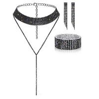 Rhinestone Jewelry Sets bracelet & earring & necklace Brass with 6inch extender chain plated three pieces & for woman & with rhinestone black nickel lead & cadmium free 98mm 50mm Length Approx 8.6 Inch Sold By Set