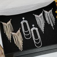 Fashion Fringe Earrings Rhinestone with Brass Tassel plated & for woman & with rhinestone Sold By Pair