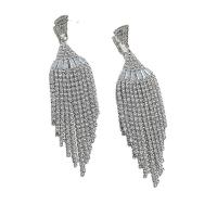 Fashion Fringe Earrings Rhinestone with Brass Tassel plated for woman & with rhinestone Sold By Pair