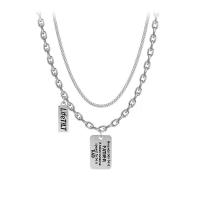 Titanium Steel Necklace with 1.96inch extender chain Rectangle Double Layer & Unisex & with letter pattern Length Approx 17.3 Inch Sold By PC