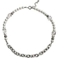 Collar de Acero Titanio, Partículas de acero, con Perlas plásticas, con 1.96inch extender cadena, Joyería & para mujer, longitud:aproximado 17.3 Inch, Vendido por UD
