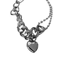 Titanium Steel Necklace, with Tibetan Style pendant, with 2.36inch extender chain, Heart, twist oval chain & ball chain & for woman, Length:Approx 14.5 Inch, Sold By PC