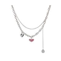 Titanium Steel Necklace with zinc alloy pendant with 3.15inch extender chain Heart Double Layer & for woman Length Approx 16.9 Inch Sold By PC