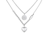 Titanium Steel Necklace, with 1.96inch, 2.36inch extender chain, Heart, Double Layer & for woman, Length:Approx 16.9 Inch, Approx 21.2 Inch, Sold By PC