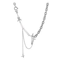 Collier d'acier titane, avec perle de plastique, chaîne ovale & pour femme & avec strass, Longueur:Environ 16.9 pouce, Vendu par PC