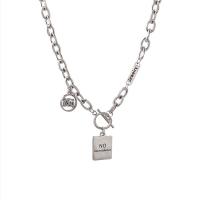 Titanium Steel Necklace, Rectangle, Unisex & oval chain & with letter pattern, Length:Approx 19.6 Inch, Sold By PC