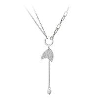 Titanium Steel Necklace with 2.36inch extender chain Fish plated for woman & with rhinestone Length Approx 18.5 Inch Sold By PC