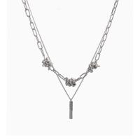 Titanium Steel Necklace, with Tibetan Style pendant, with 2.36inch extender chain, Column, Double Layer & for woman, Length:Approx 16.5 Inch, Sold By PC