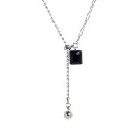 Titanium Steel Necklace, with 2.36inch extender chain, Rectangle, oval chain & ball chain & for woman, Length:Approx 18.8 Inch, Sold By PC