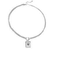 Titanstahl Halskette, mit Zinklegierung Anhänger, Quadrat, Platinfarbe platiniert, für Frau & mit Strass, Länge:ca. 18.1 ZollInch, verkauft von PC